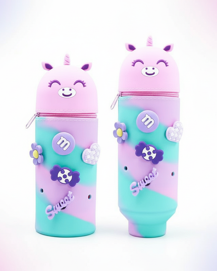 colorful unicorn pencil case - white-bg