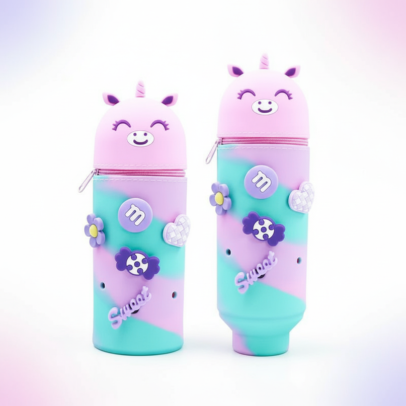 colorful unicorn pencil case - white-bg