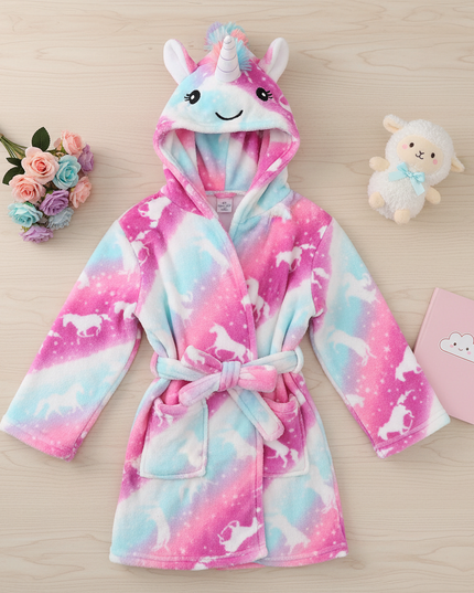 colorful unicorn robe - flat-lay