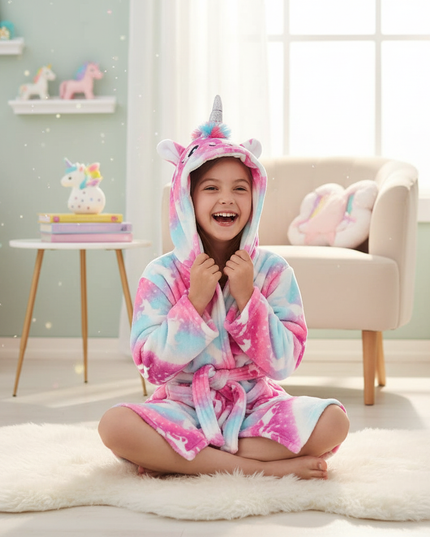 colorful unicorn robe - in-use