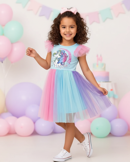 colorful unicorn ruffle sleeve dress - front