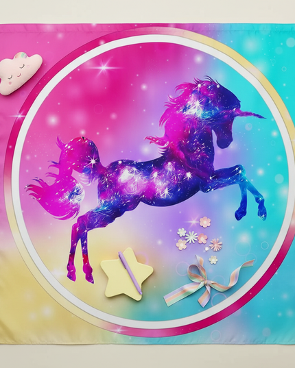 colorful unicorn shower curtain - flat-lay
