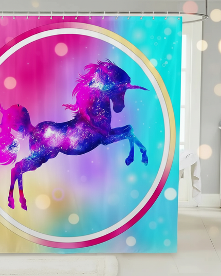 colorful unicorn shower curtain - lifestyle