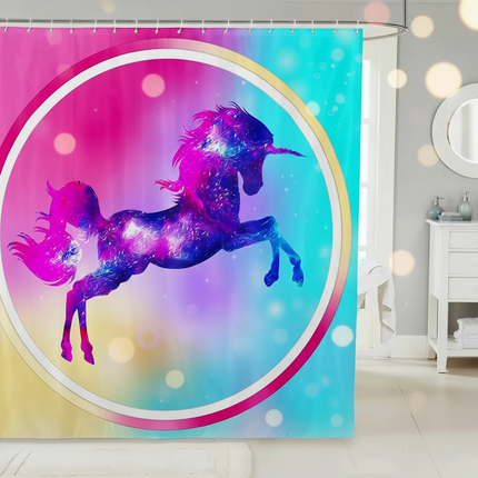 colorful unicorn shower curtain - lifestyle