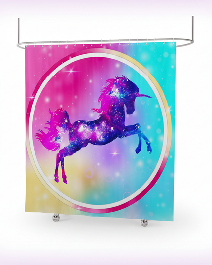 colorful unicorn shower curtain - white-bg