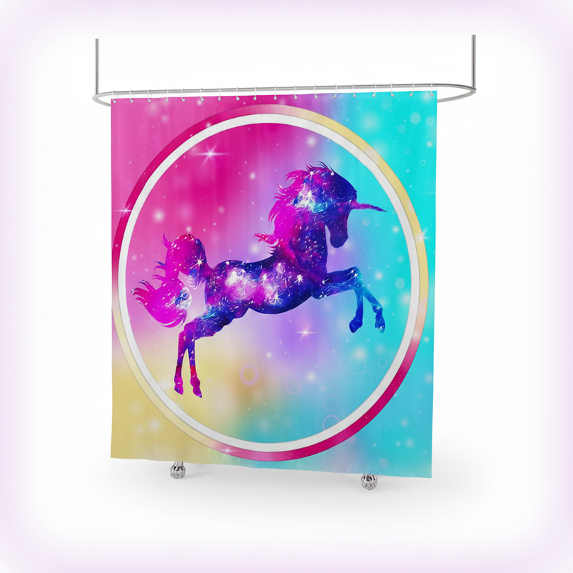 colorful unicorn shower curtain - white-bg