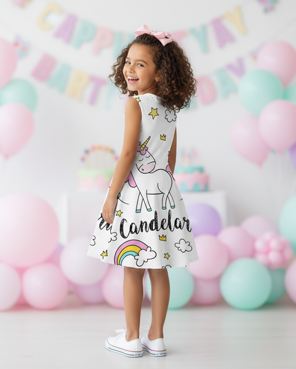 colorful unicorn skater dress girls - back
