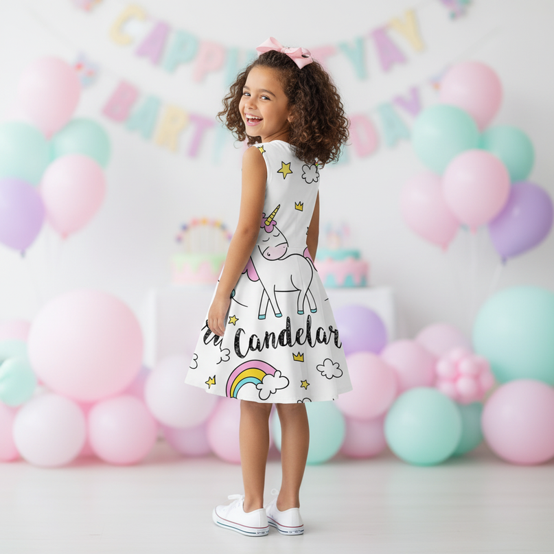 colorful unicorn skater dress girls - back