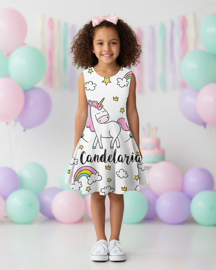 colorful unicorn skater dress girls - detail