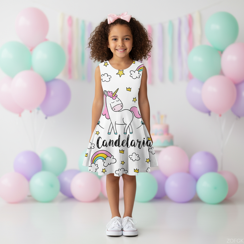colorful unicorn skater dress girls - detail