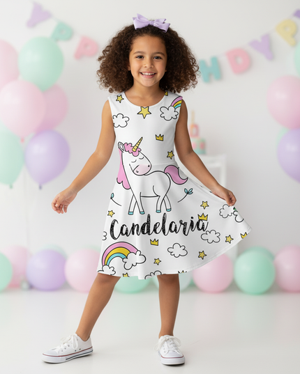 colorful unicorn skater dress girls - front
