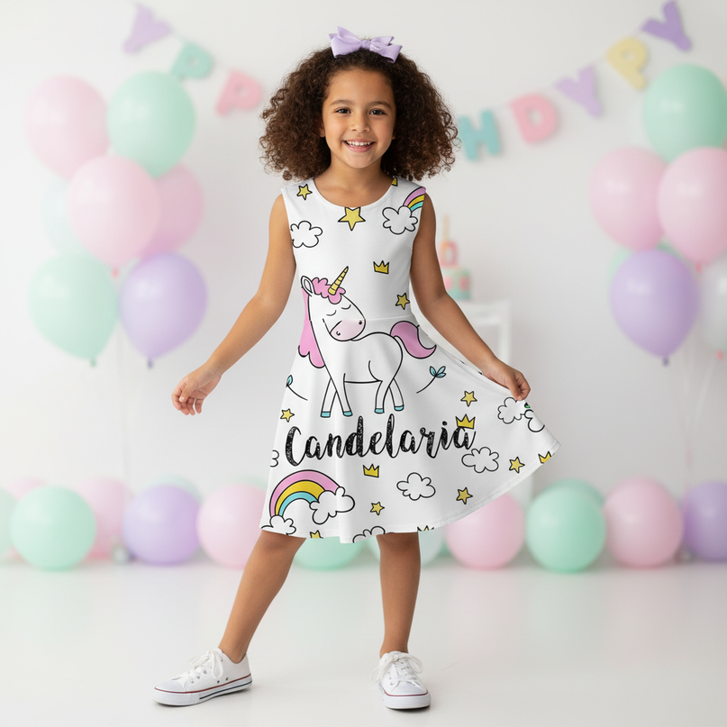 colorful unicorn skater dress girls - front