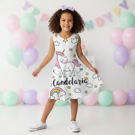 colorful unicorn skater dress girls - front