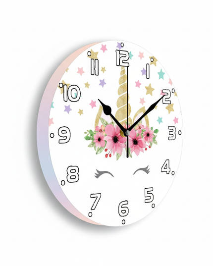 colorful unicorn wall clock - white-bg