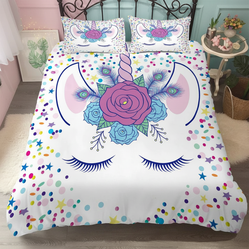 confetti eyelash unicorn bedding - lifestyle