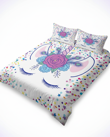 confetti eyelash unicorn bedding - white-bg