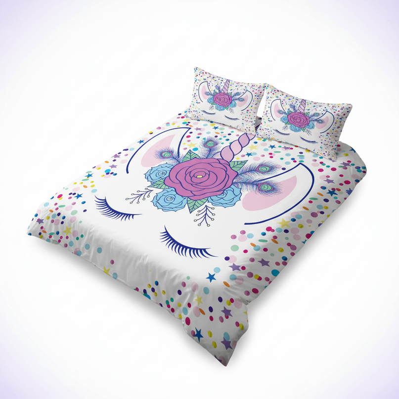 confetti eyelash unicorn bedding - white-bg