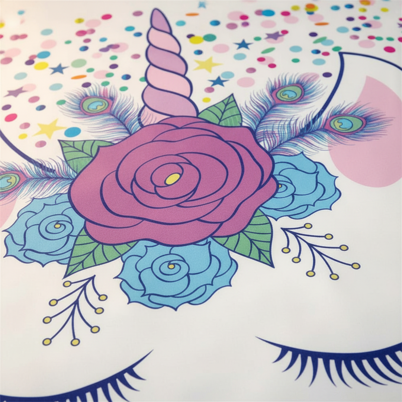 confetti peacock lashes unicorn bedding - detail