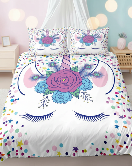 confetti peacock lashes unicorn bedding - lifestyle