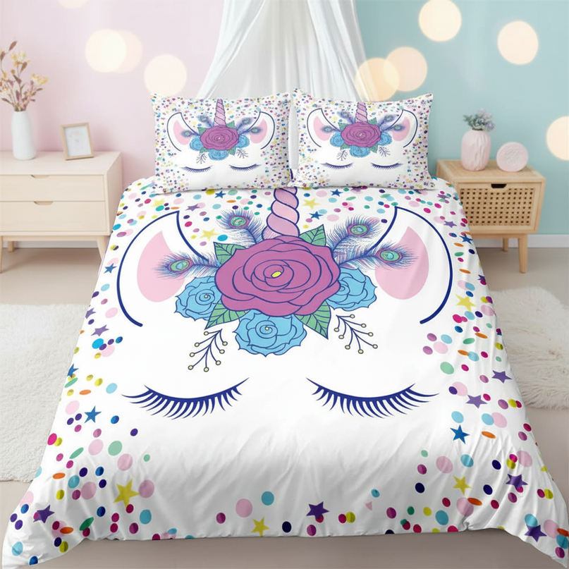 confetti peacock lashes unicorn bedding - lifestyle