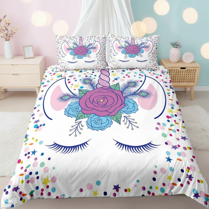 confetti peacock lashes unicorn bedding - lifestyle