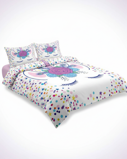 confetti peacock lashes unicorn bedding - white-bg