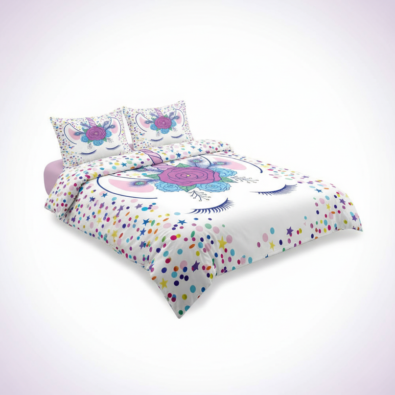 confetti peacock lashes unicorn bedding - white-bg