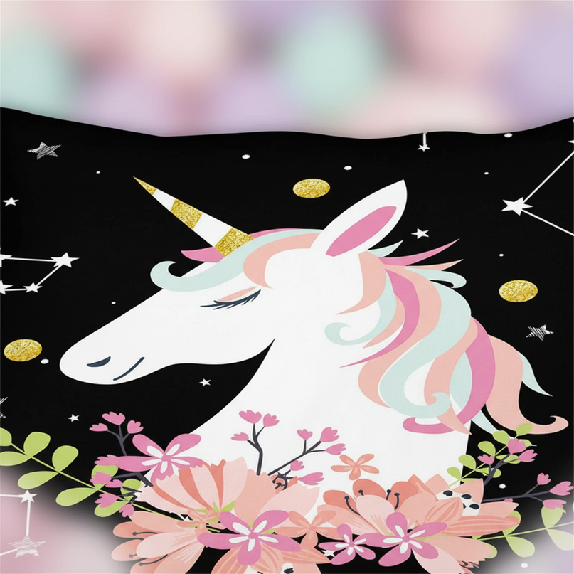 constellation floral unicorn bedding - detail