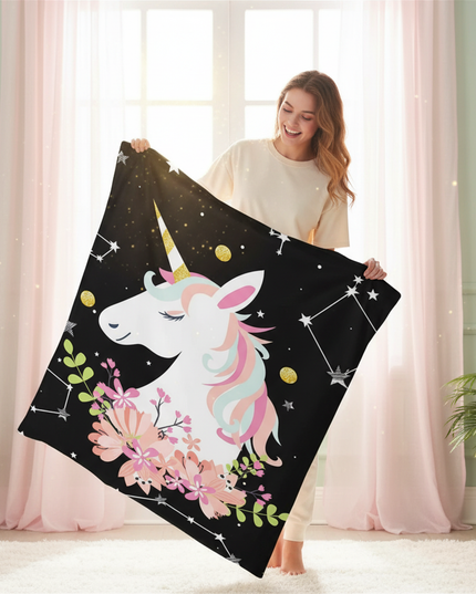constellation floral unicorn bedding - in-use