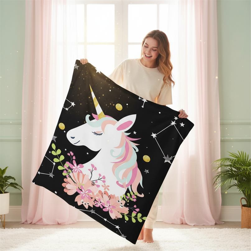 constellation floral unicorn bedding - in-use