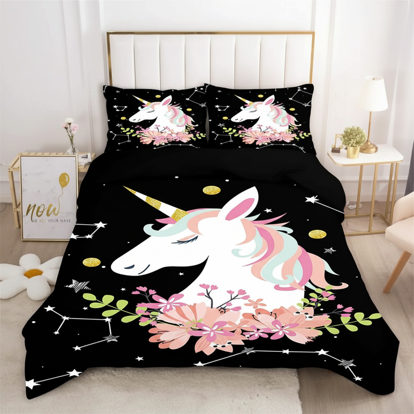 constellation floral unicorn bedding - lifestyle