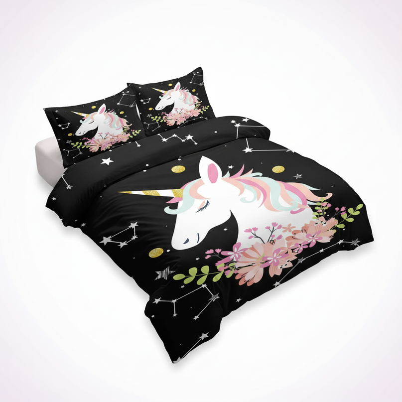 constellation floral unicorn bedding - white-bg