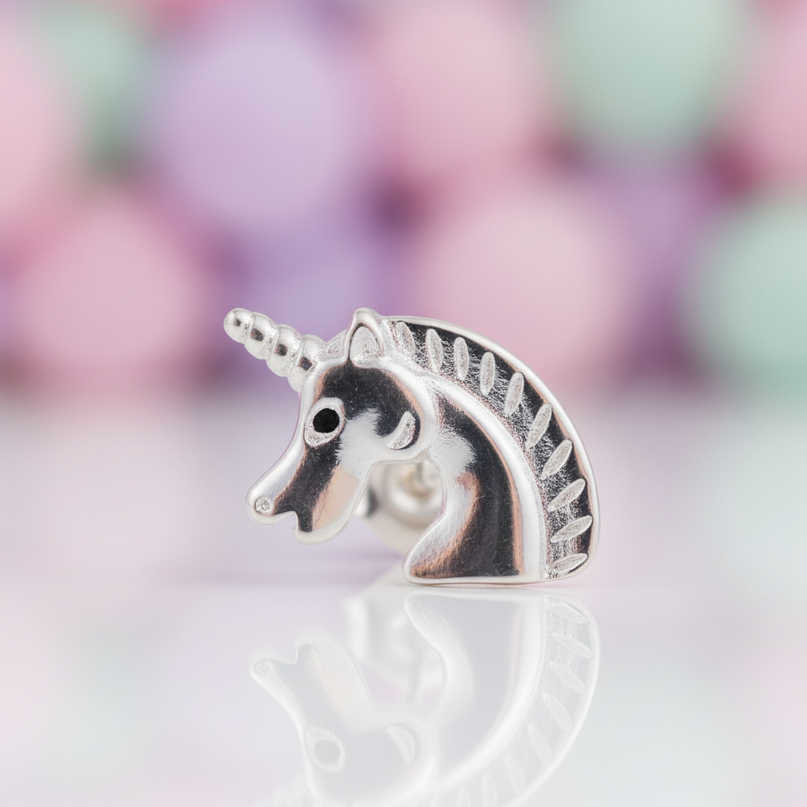 copper unicorn earrings - detail