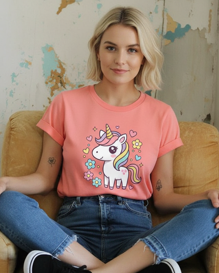 coral unicorn shirt - lifestyle
