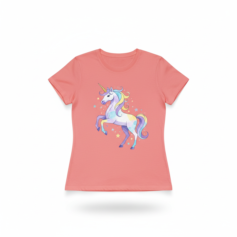 coral unicorn shirt - white-bg