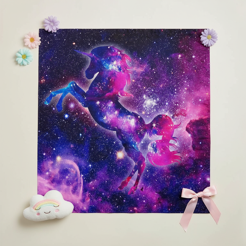 cosmic unicorn shower curtain - flat-lay