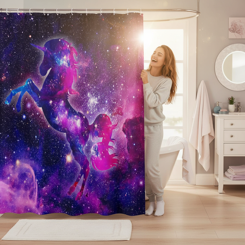 cosmic unicorn shower curtain - in-use