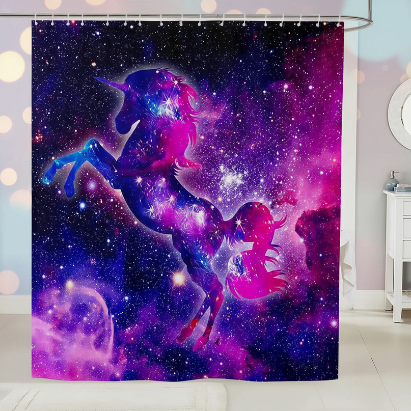 cosmic unicorn shower curtain - lifestyle