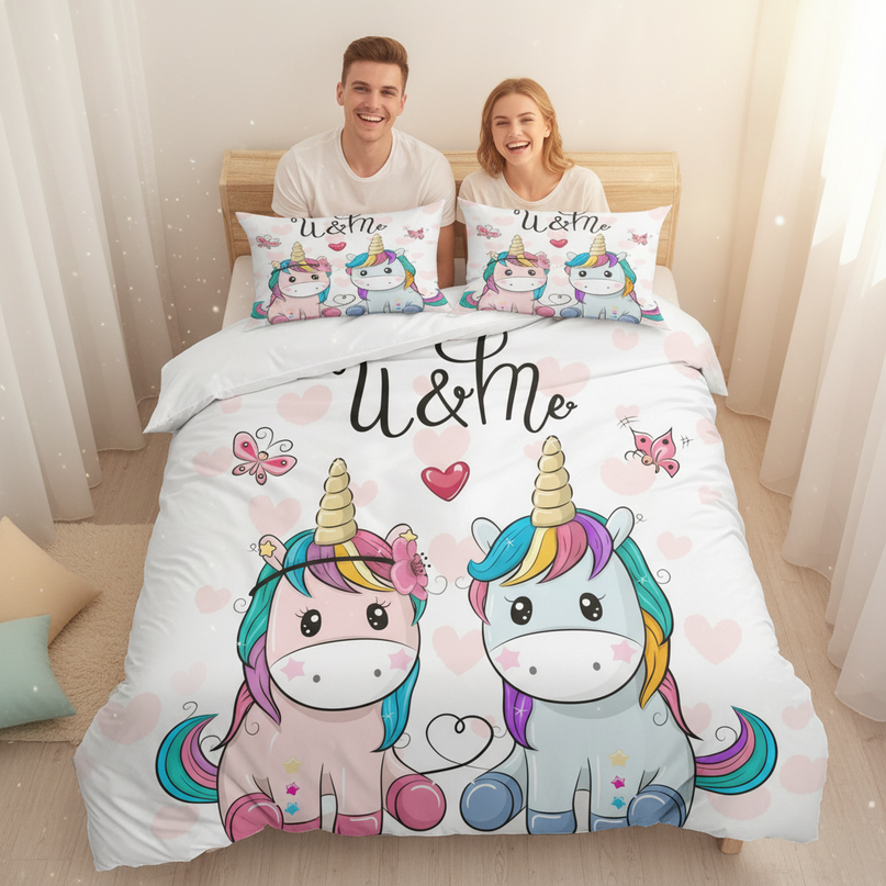 couple unicorn bedding - in-use
