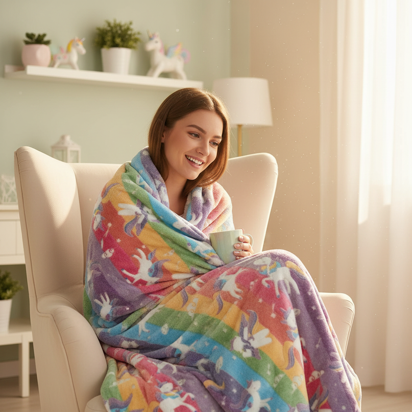 cozy unicorn blanket - in-use
