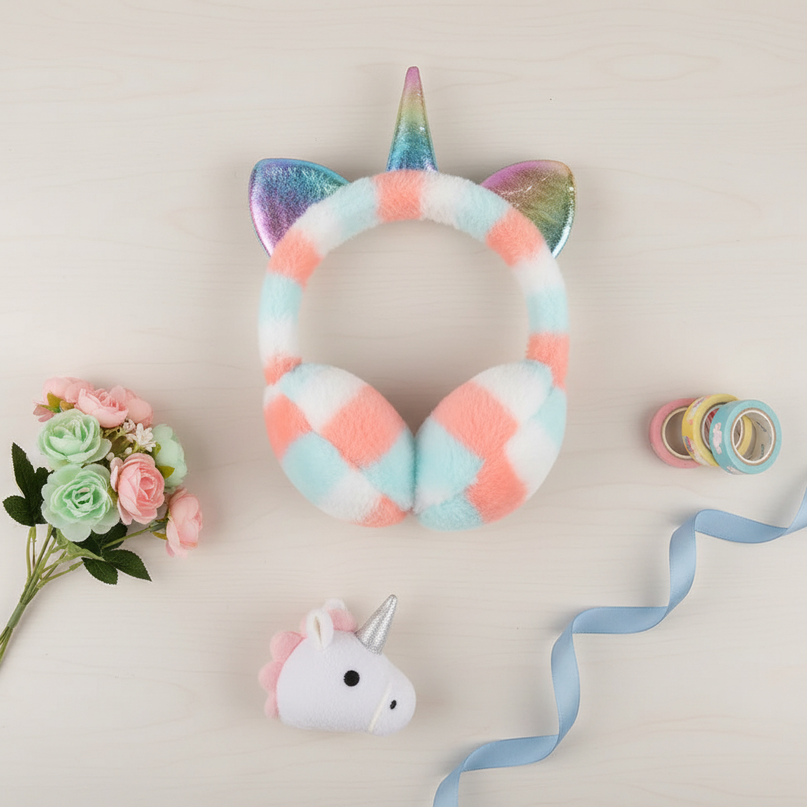 cozy unicorn earmuffs - flat-lay