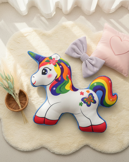 cozy unicorn plush pillow - flat-lay