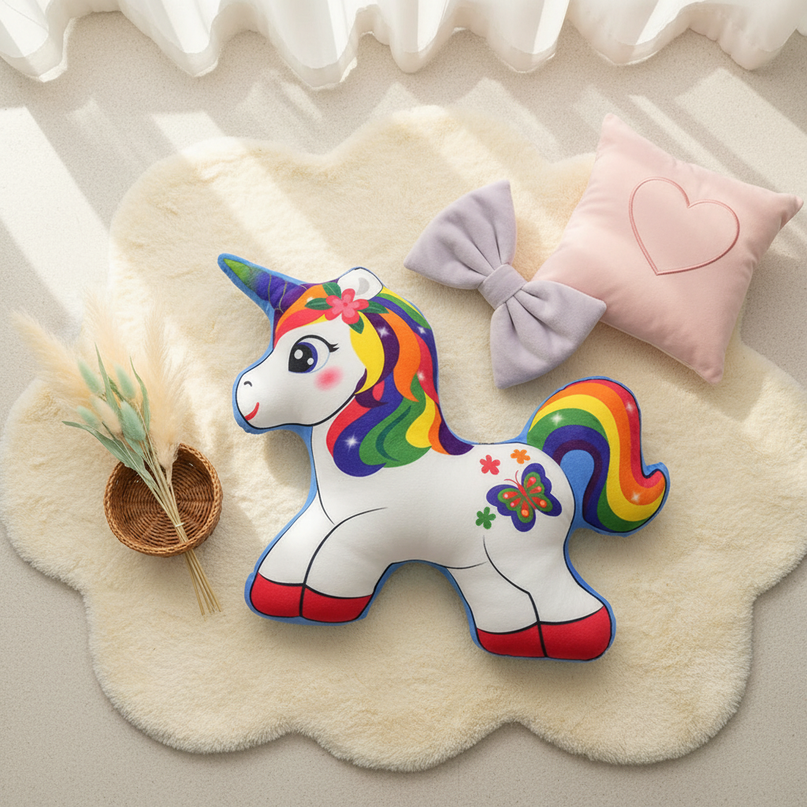 cozy unicorn plush pillow - flat-lay