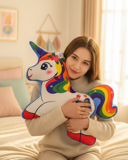 cozy unicorn plush pillow - in-use