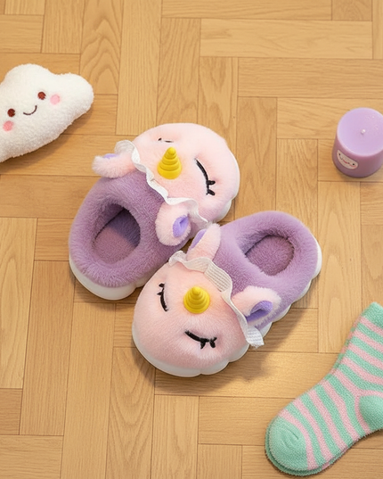 cozy unicorn slippers - flat-lay