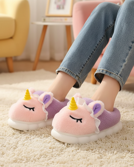 cozy unicorn slippers - in-use