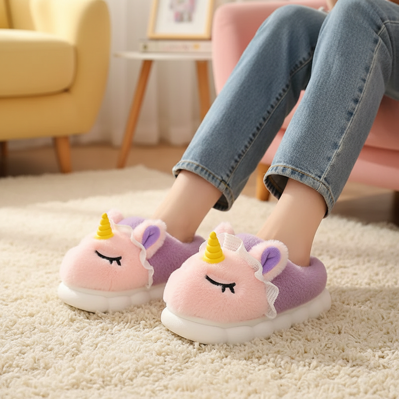 cozy unicorn slippers - in-use
