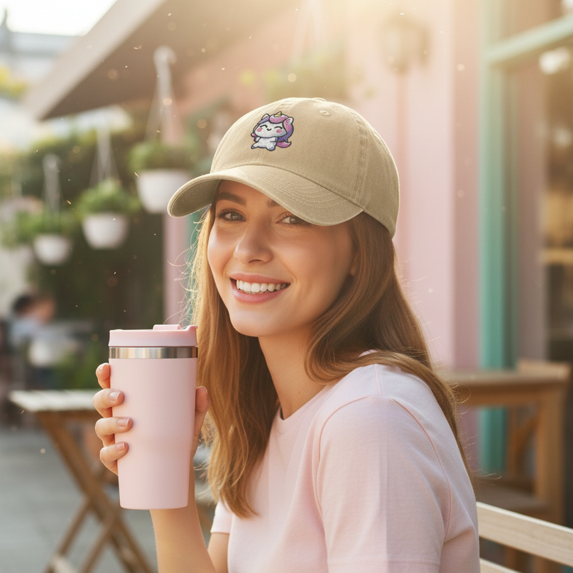 cream unicorn hat - in-use