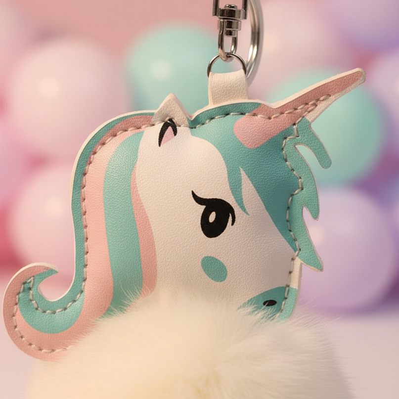 cream unicorn keychain - detail