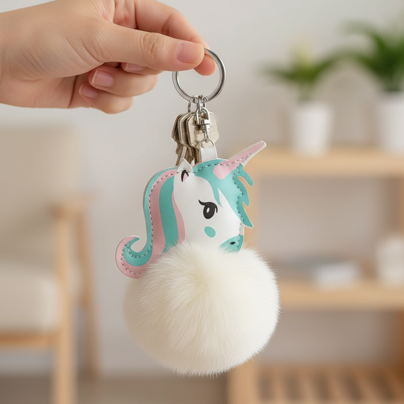 cream unicorn keychain - in-use